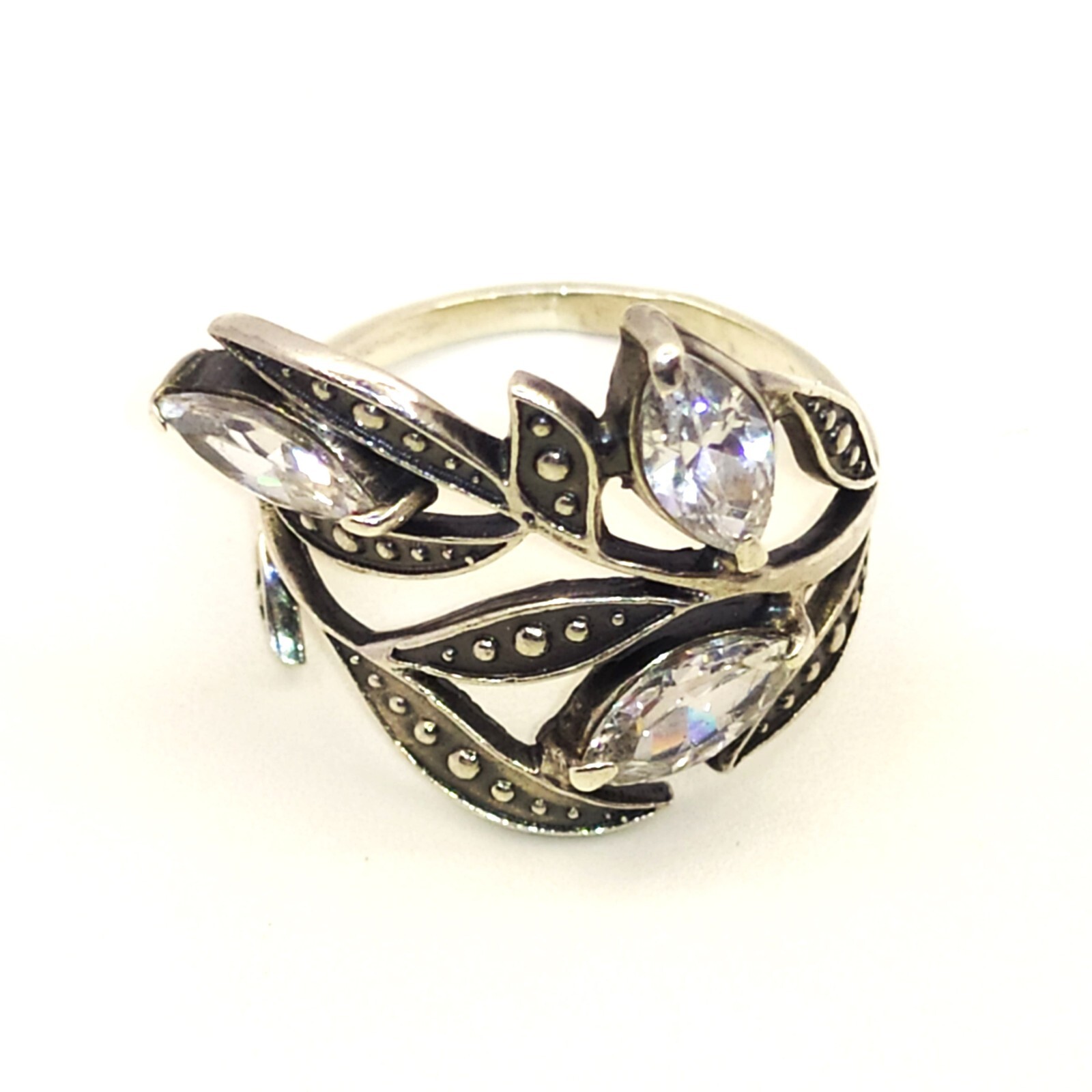 Vintage Luxury RING Silver 925 with Bright Stones -size: 8.25US (18.5mm) | #59