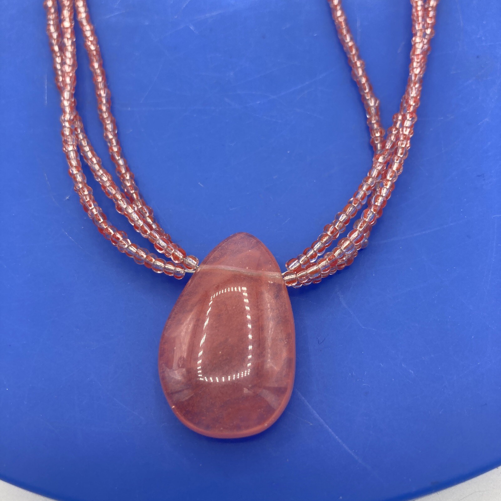 Vtg Rose Pink Glass Necklace Seed Beads 925 Silver Clasp Pendant 16” Love Beauty