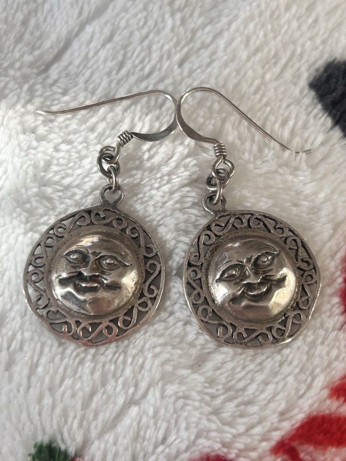 Celestial Anthropomorphic Sterling Silver Earrings Vintage J19