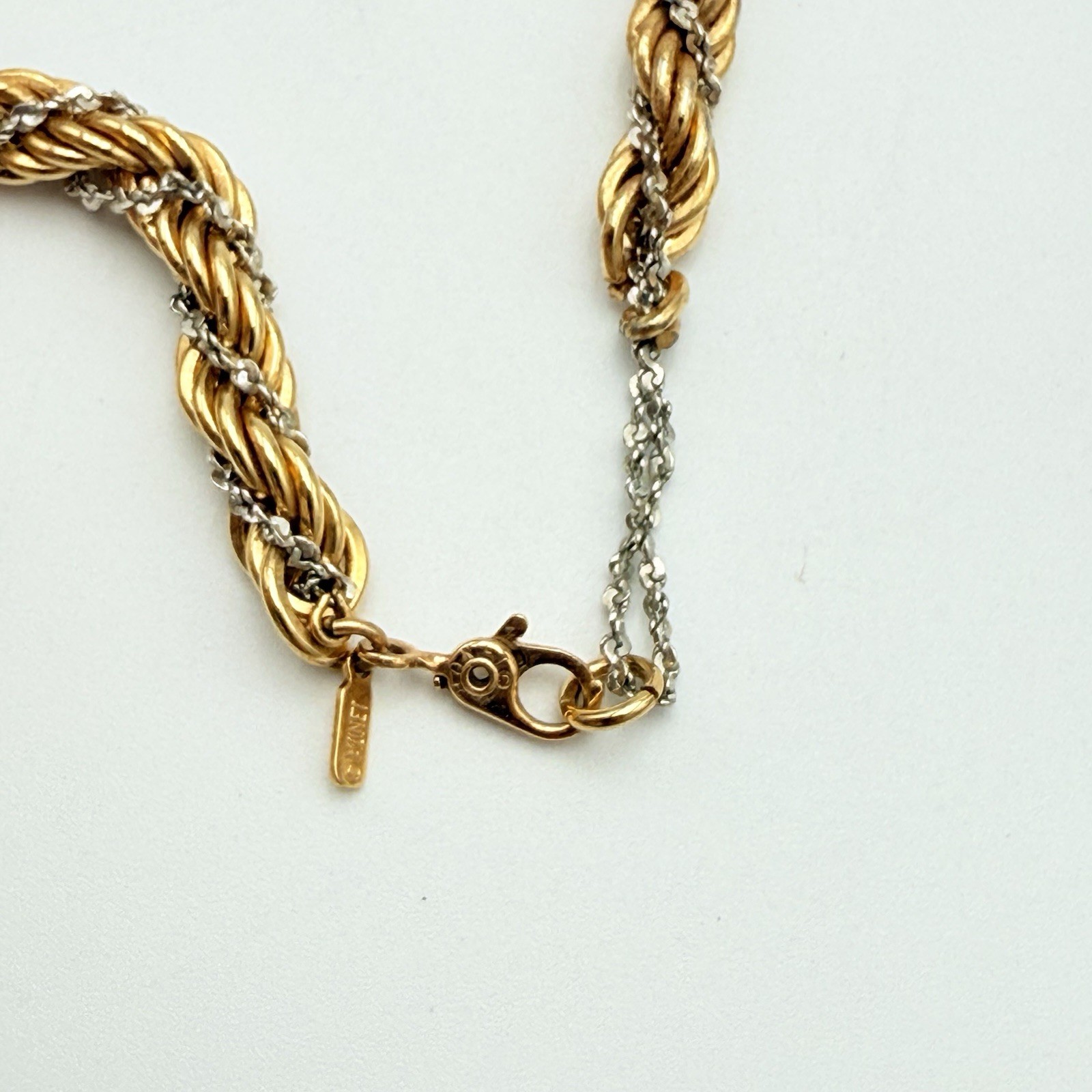 Vintage Monet Necklace Gold Tone Rope With Entwined Silver Tone Chain 23”