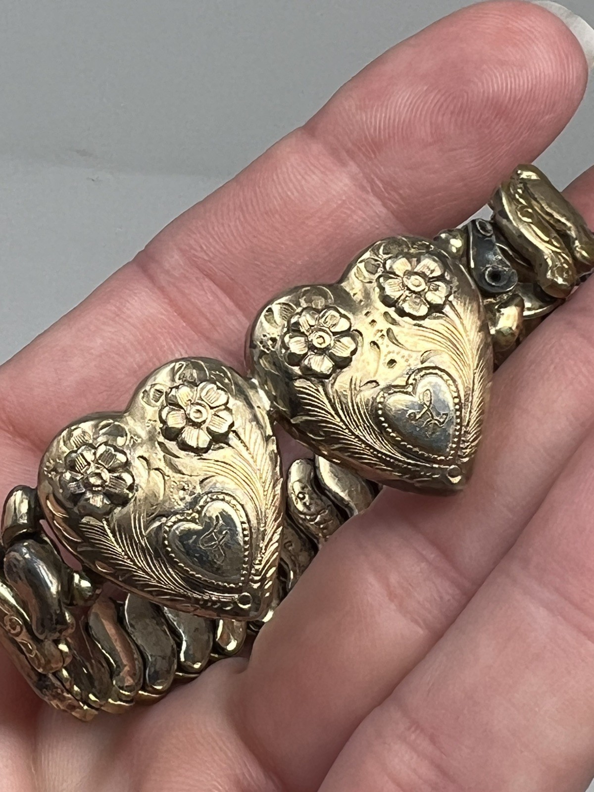 🔥Rare! Vtg WWII double Sweetheart Expansion Bracelet Co-Star Sterling Base