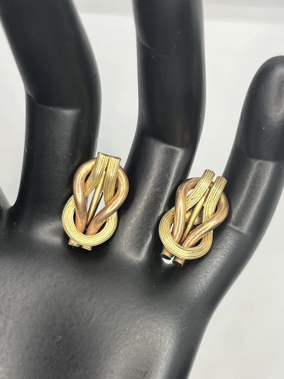 Two tone 12k gold over sterling silver love knot screw back earrings vintage