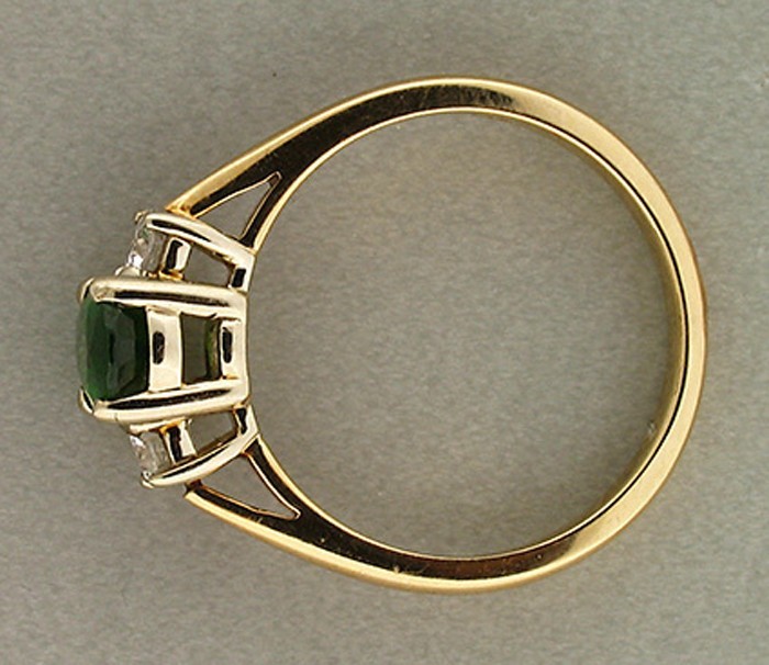 Estate Fine Vivid Green Tsavorite Garnet 1.07ct Full Cut Diamond .25ct Ring