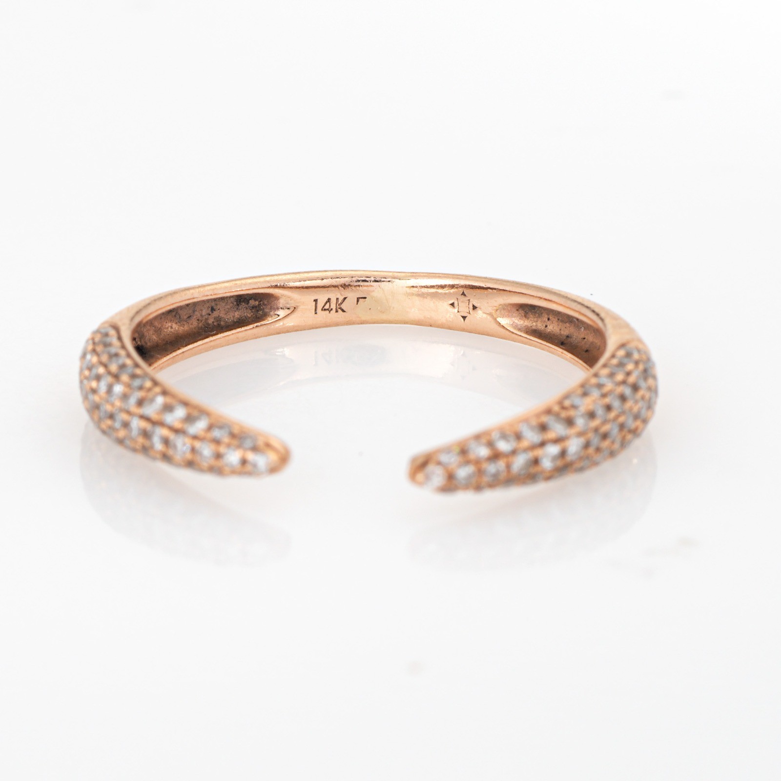 Diamond Claw Ring Sz 5.75 Open Pave Band 14k Rose Gold Estate Fine Jewelry