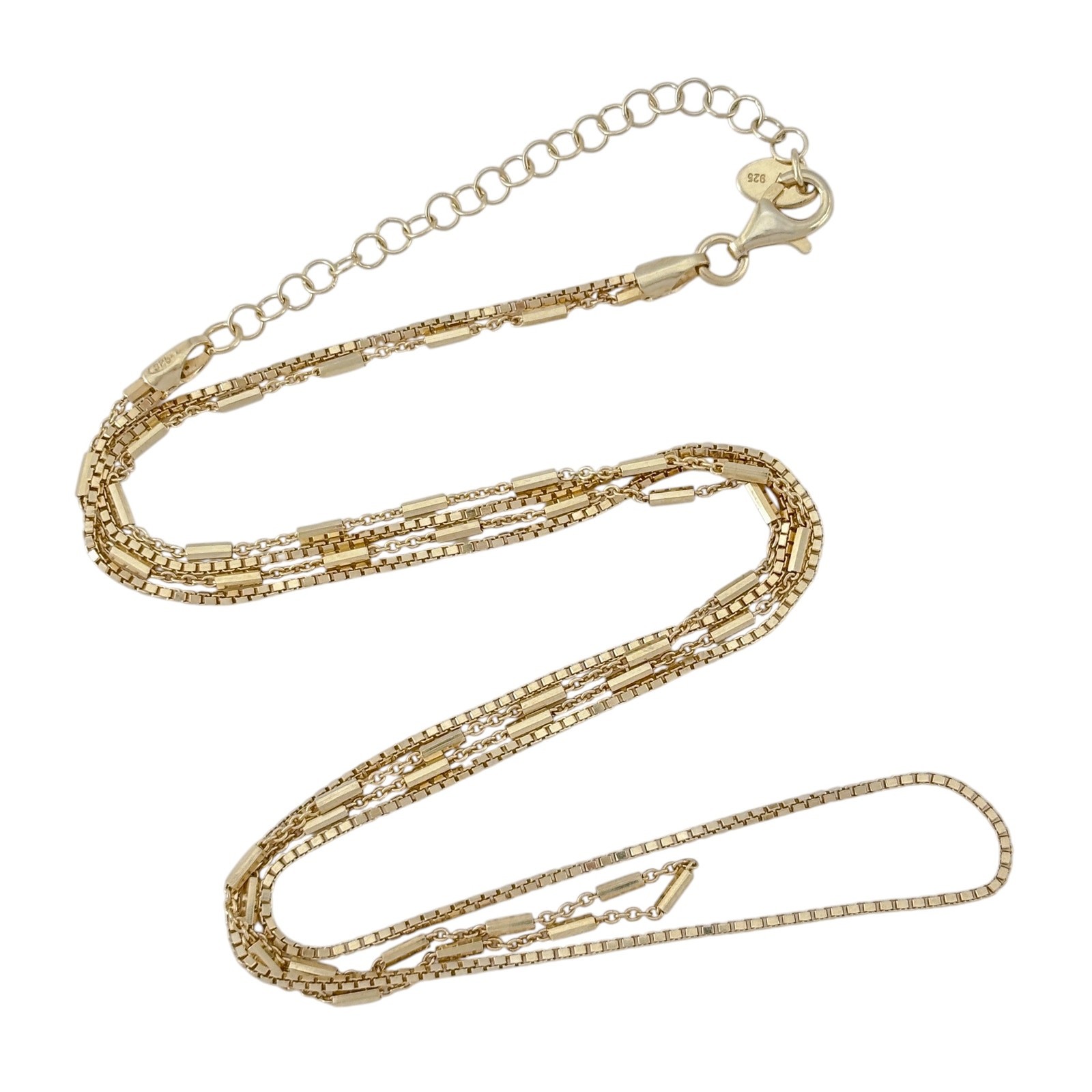 Vintage Gold-Tone Sterling Silver 925 Multi Strand Chain Necklace 15″-17″