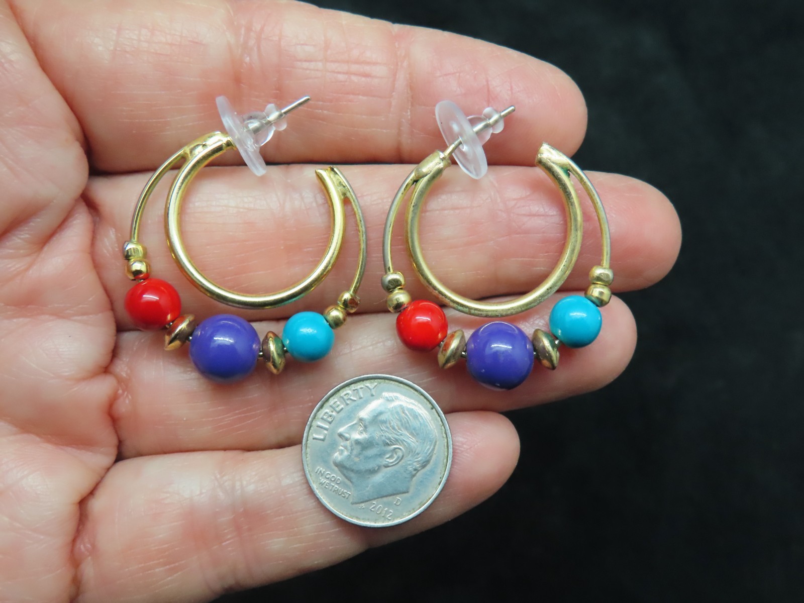 Vintage 1980’s Gold Tone Colorful Ball Hoop Pierced Earrings