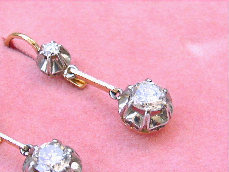 VINTAGE 1ctw DIAMOND DROP 2-STONE PLATINUM SHORT DANGLE COCKTAIL EARRINGS 1950