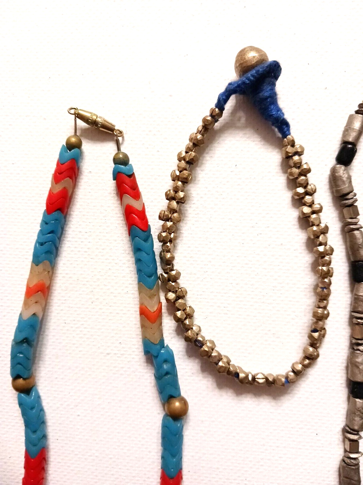 Metal beads and other shell + stone odd beads. Vintage necklaces. Lot of 8