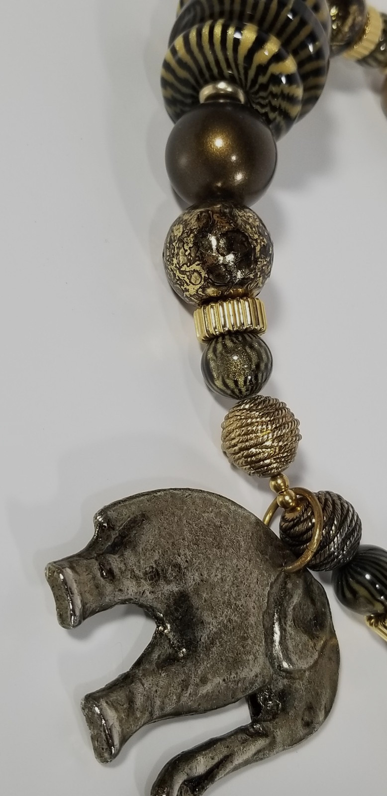 carolyn tanner elephant motif necklace safari wearable art chunky beaded vintage