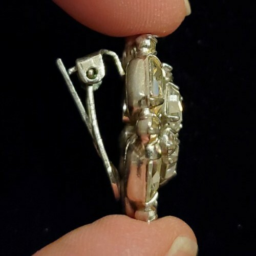 Vintage Clear Emerald and Round Cut Rhinestones Prong-Set Round Clip Earrings