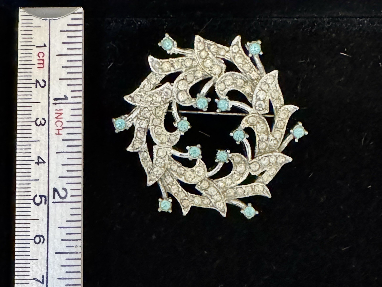 Vintage Light Blue & White Rhinestone Silver Tone Convertible Brooch & Pendant