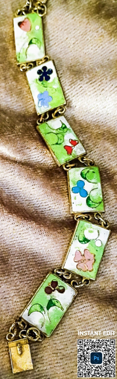Vintage Robert kuo cloisonne Tile Gold Plated Bracelet Excellent Condition