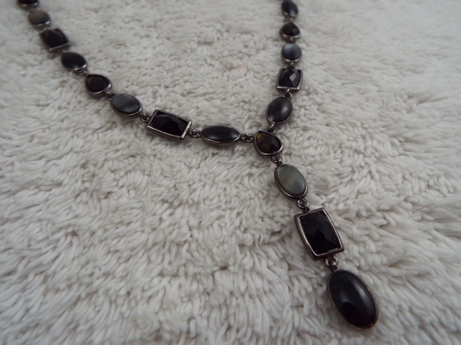 Black Gray Bead Drop Pendant Necklace