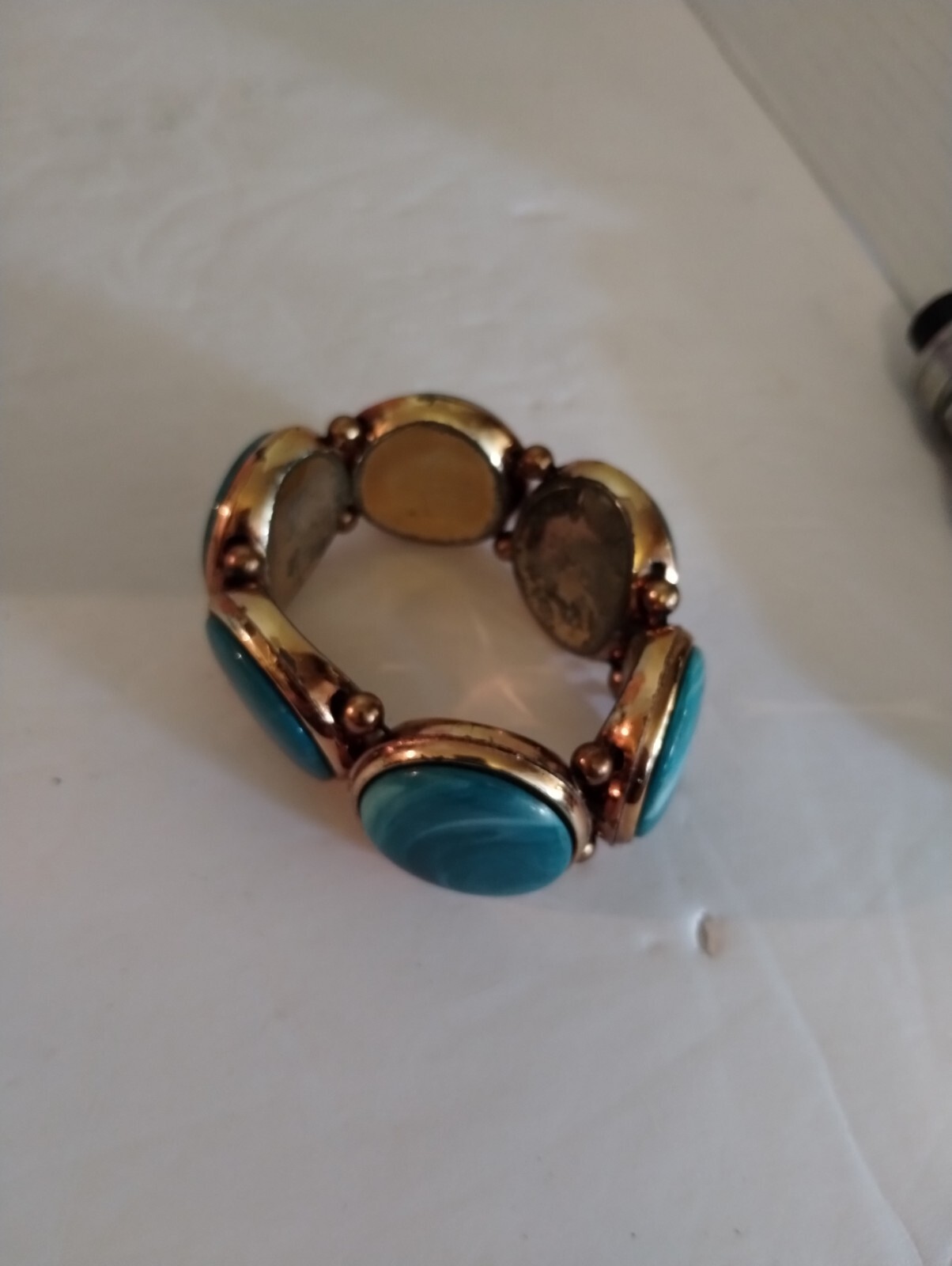 Vintage Intake 7.5 In. Mint Costume Jewelry Gold& FauxTurquoisBracelet