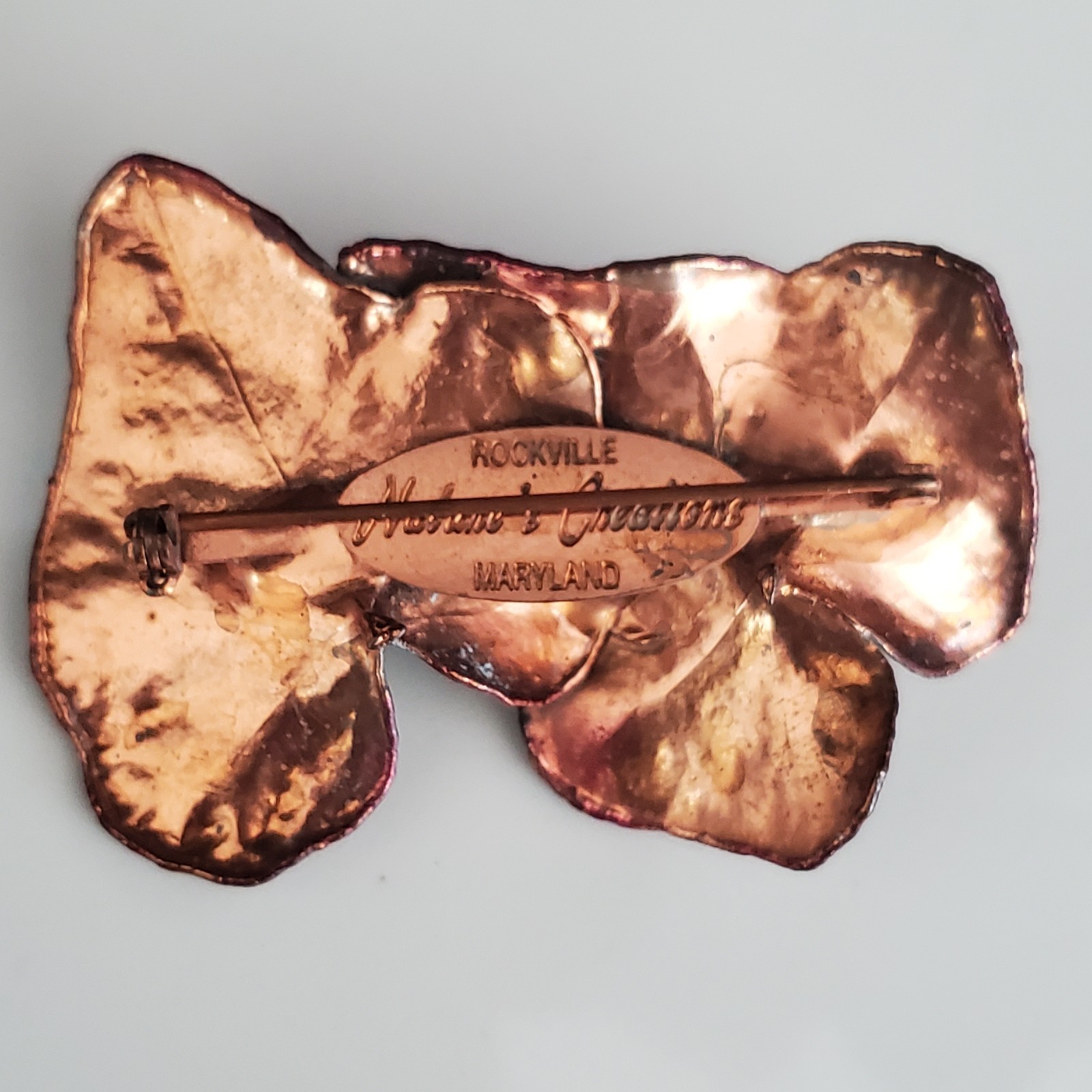 Nature’s Creations Rockville Maryland Copper Leaf Leaves Brooch Pin Vintage