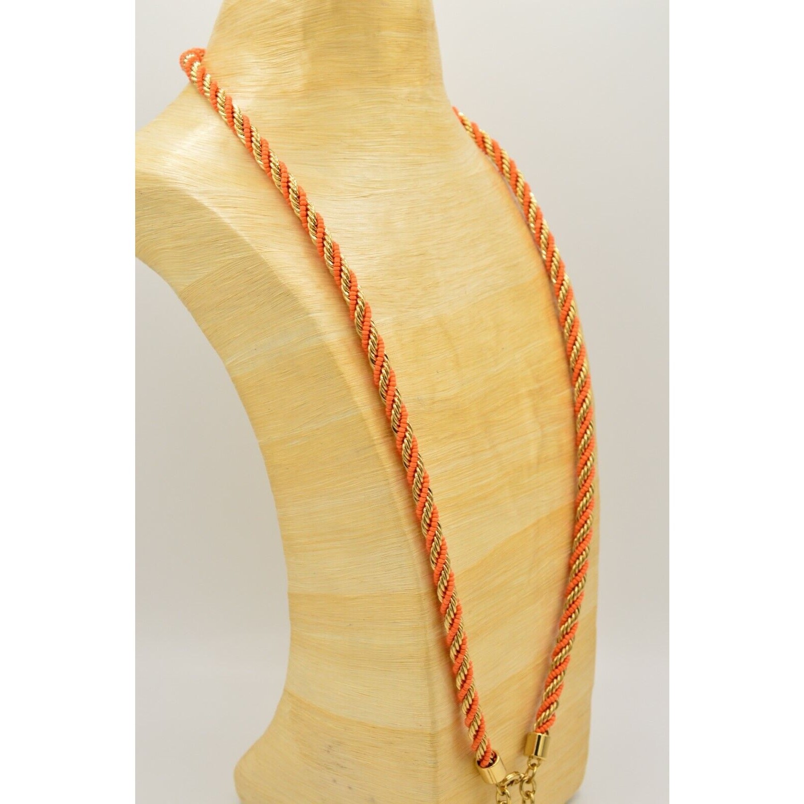BCBG Max Azria Tassel Statement Necklace Orange Beaded Gold Chain Fringe BinN
