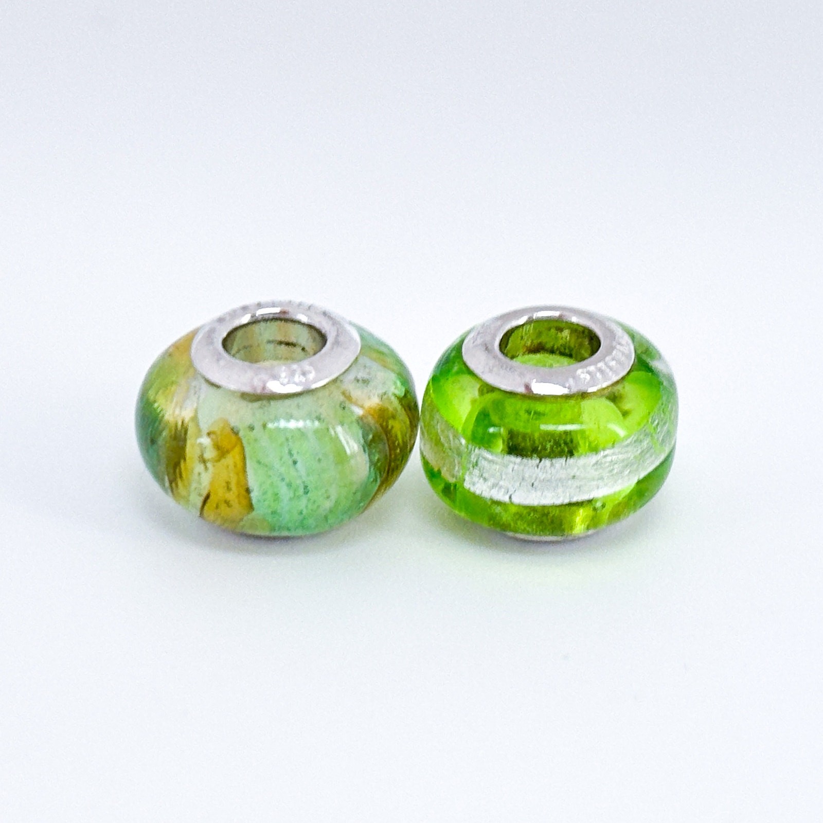 Vintage Chrysalis Sterling Silver 925 Green Dichroic Glass Spacer Charm Beads