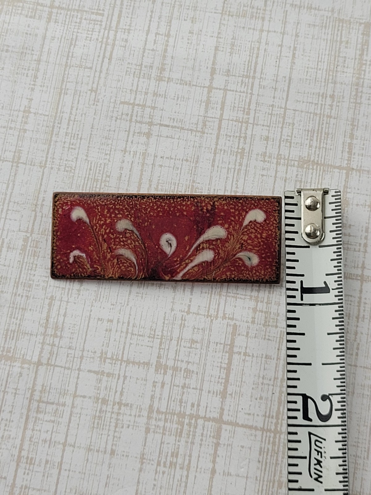 Vintage Retangular Copper Enamel Brooch Fall Colors 2″