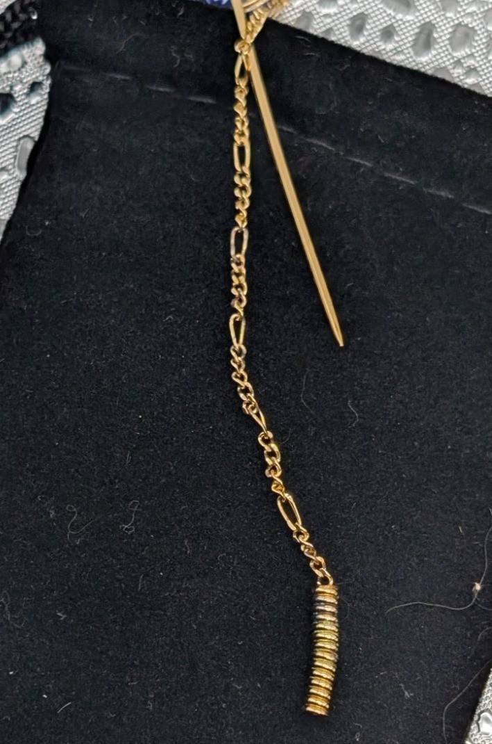 Vintage Italian Millefiori Glass Stick Pin With Gold-Tone Chain & Safety Clasp F