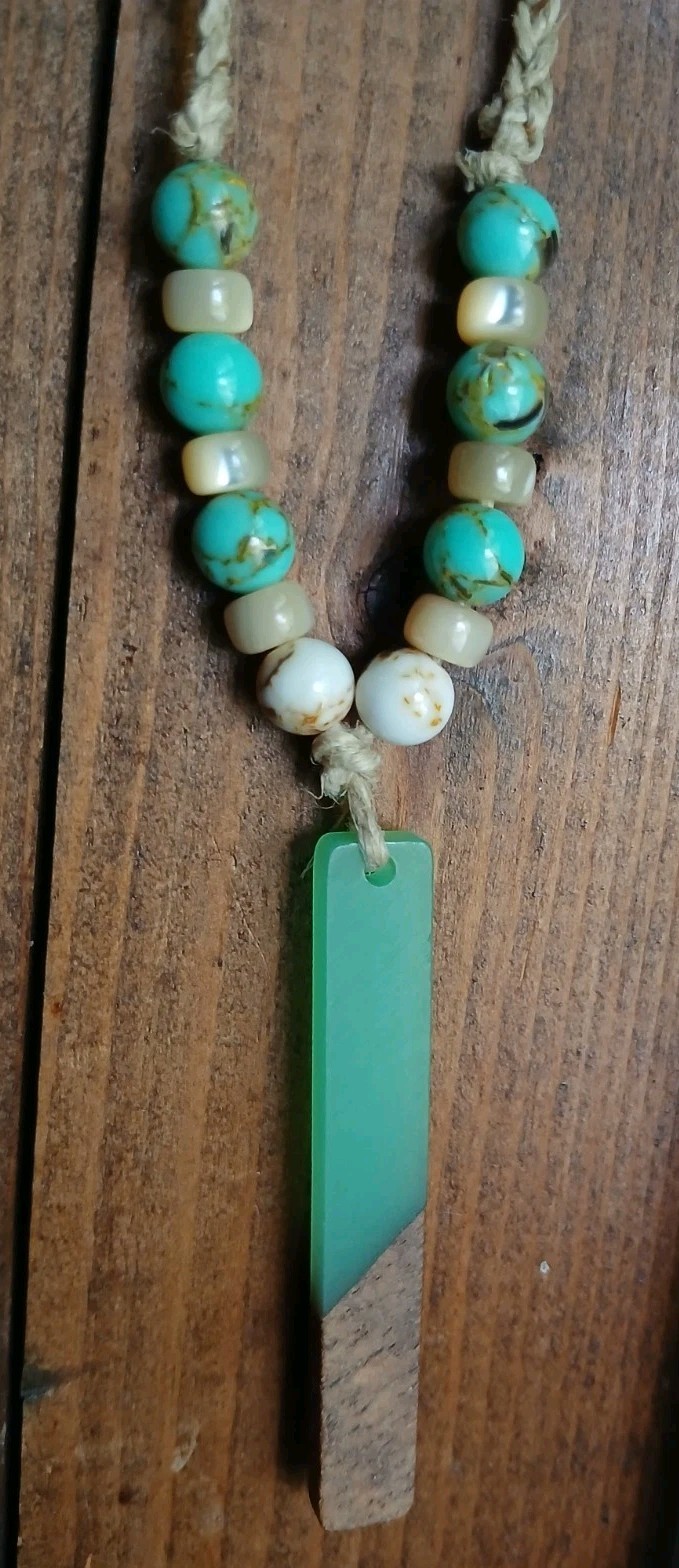Sea Shell, Resin And Wood Necklace Hemp Cord Hippie Boho Travel Beach Wear