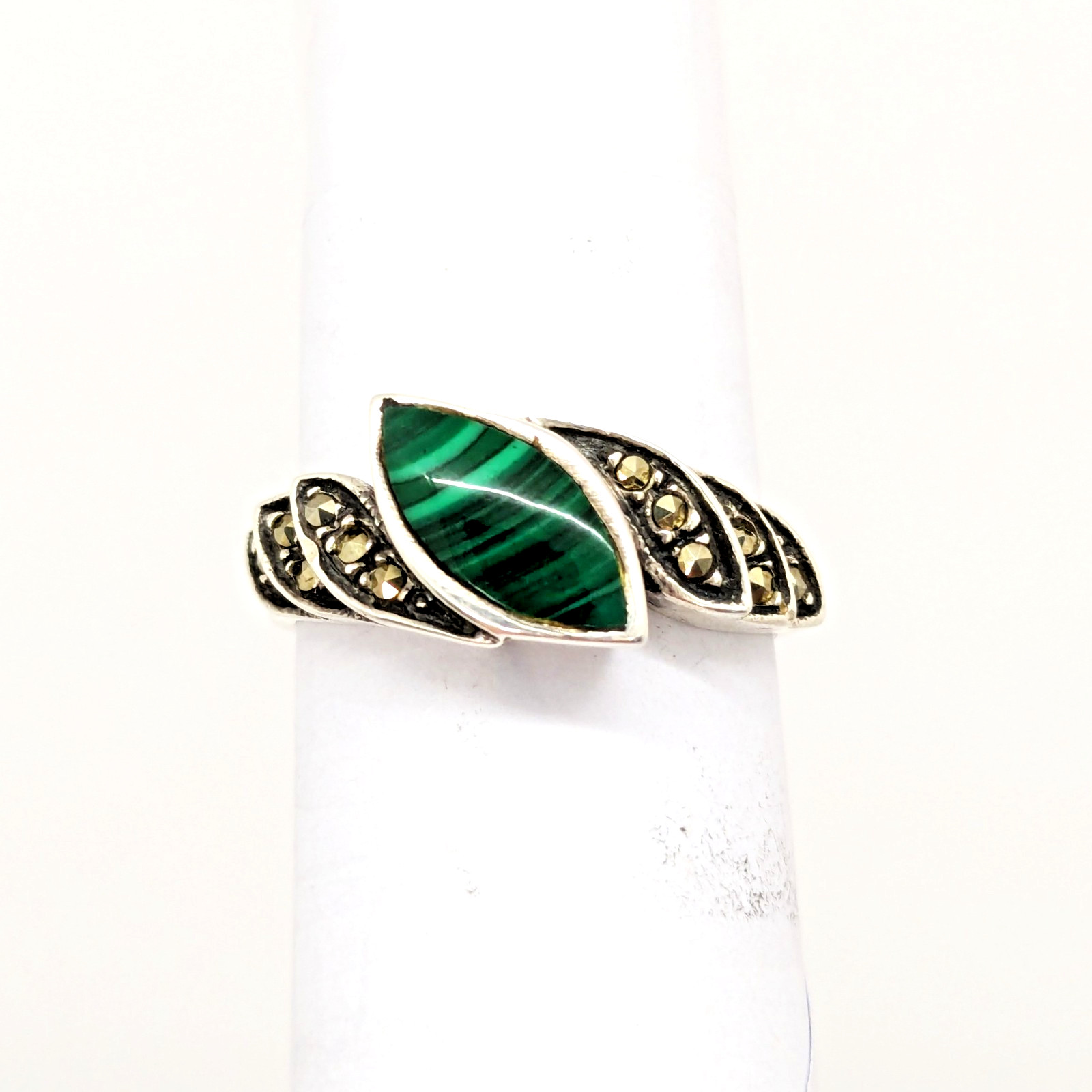 Vintage Elegant RING Silver 925 with Malachite stone -size: 7.25US (17.5mm)| #30