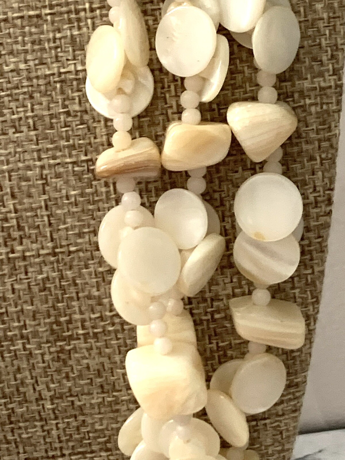 VINTAGE MULTI STRAND NECKLACE STONE & Shell NECKLACE Marked Japan