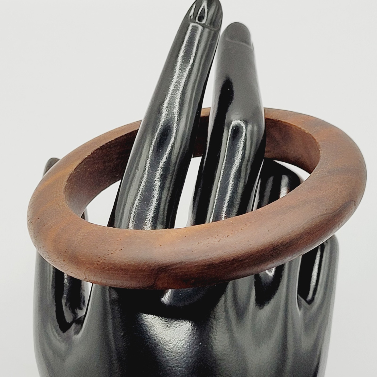 Brown Wood Bangle Dark Lines Matte Finish Retro Vintage 1980s Bracelet 8 Inch