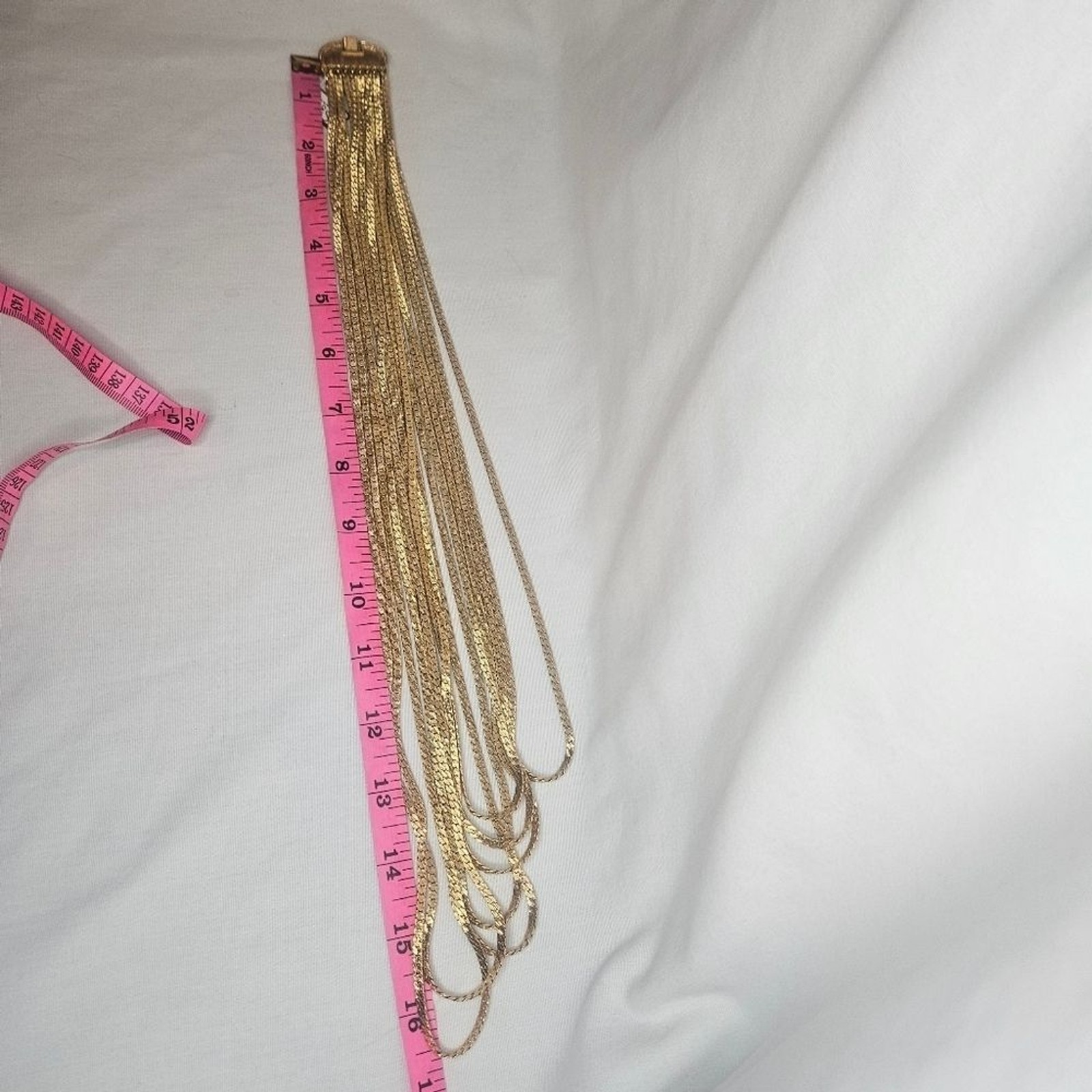 Vintage Monet Brushed Gold Tone 8 Strand Chain Necklace EUC 27″ – 34″ 60s-80s