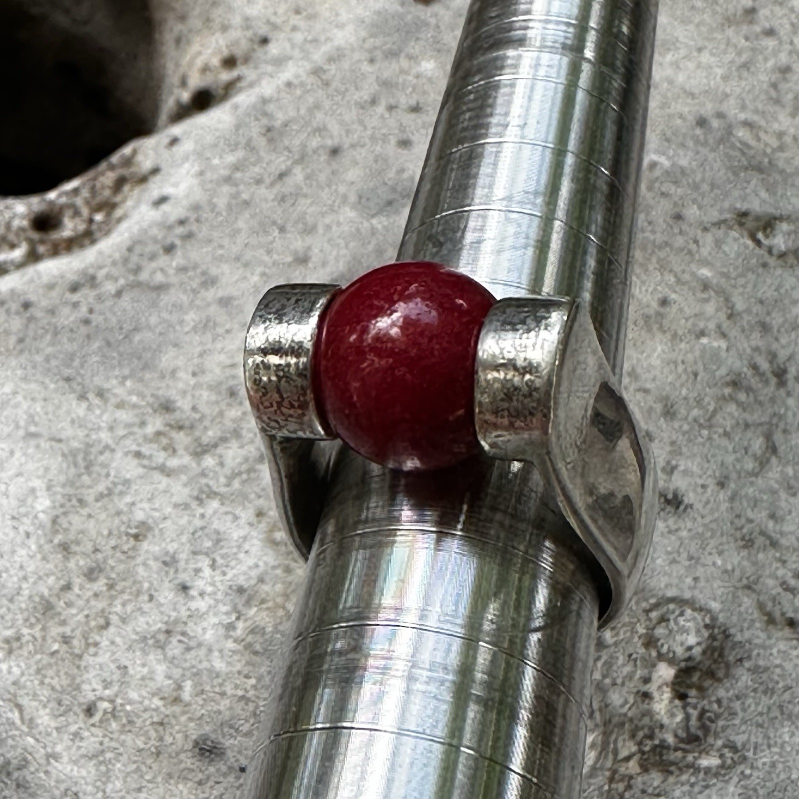 Vintage 925 Sterling Silver Tension Ring With Red Stone Removable Stone, Size 7