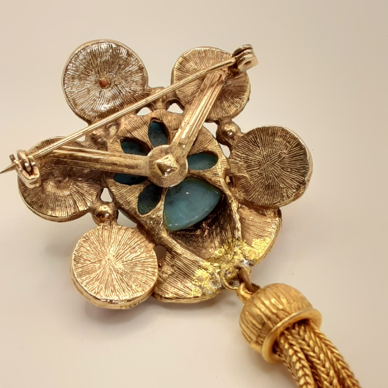 Vntg Boho Style Brooch Faux Turquoise & Coral