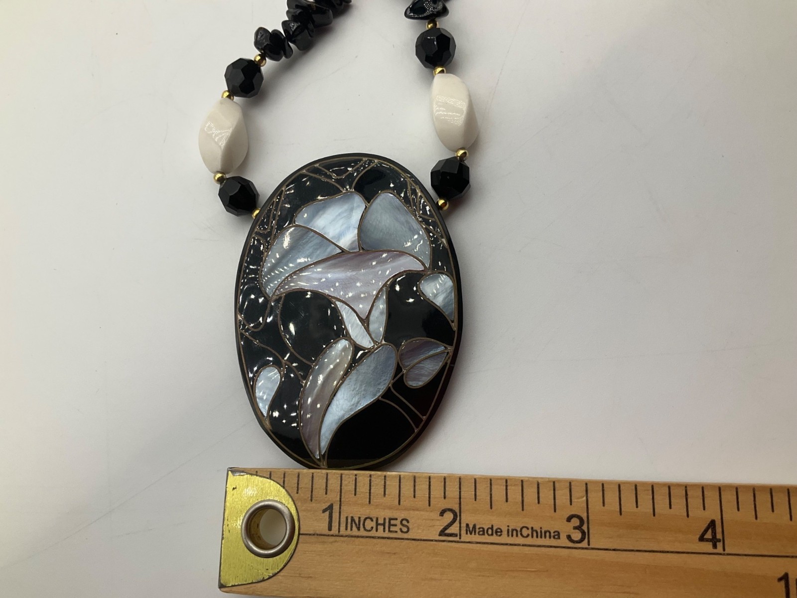 Vintage 70’s Lee Sands Artisan Calla Lily Flower Mother Of Pearl Inlay Necklace