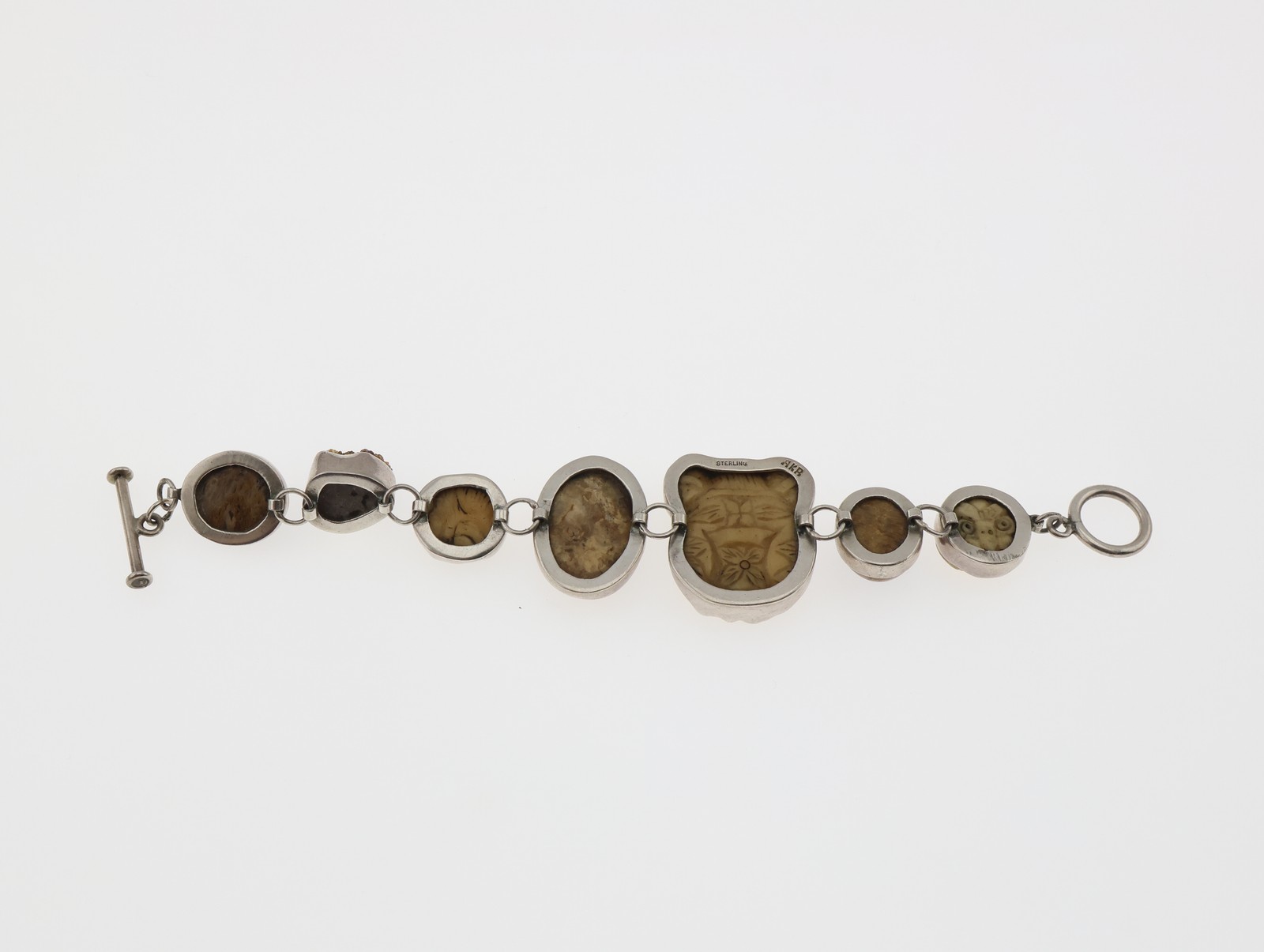 Amy Kahn Russell Sterling Silver Carved Stone Mixed Media Bracelet