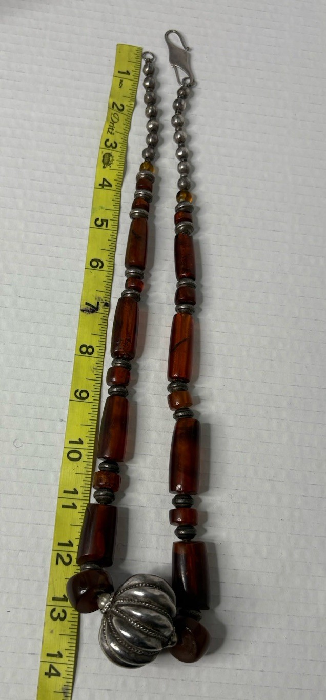 vintage Statement Necklace sterling silver 925 Sign Artisan Large Amber Runway