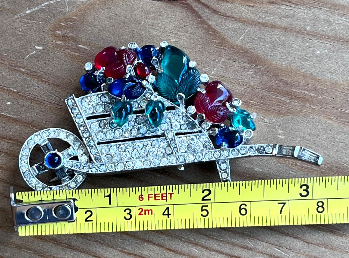 Crown Trifari Fruit Salad Flower Wheelbarrow Brooch Clip Alfred Philippe Deco