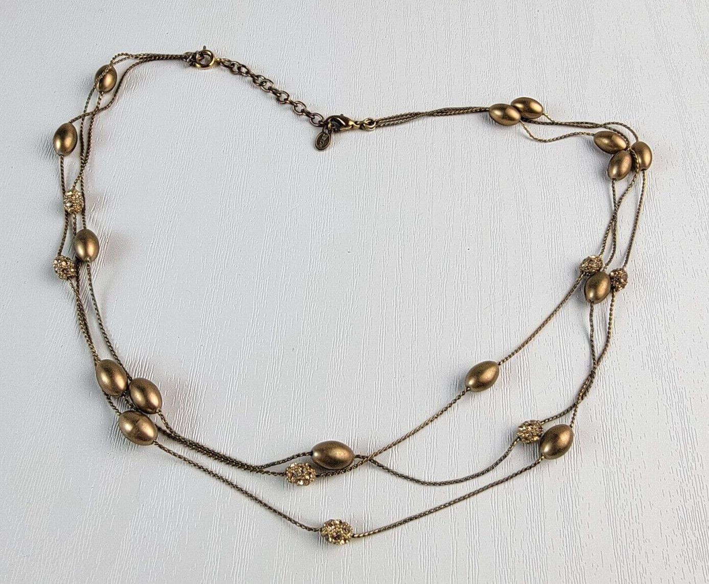 Vintage Monet Gold-Tone Clear Rhinestones Bead Charm Station Necklace 19 Inch