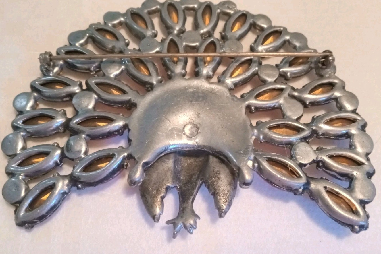 RARE!! Vintage Art Deco Peacock Pin Purple And Pink Navettes!!!