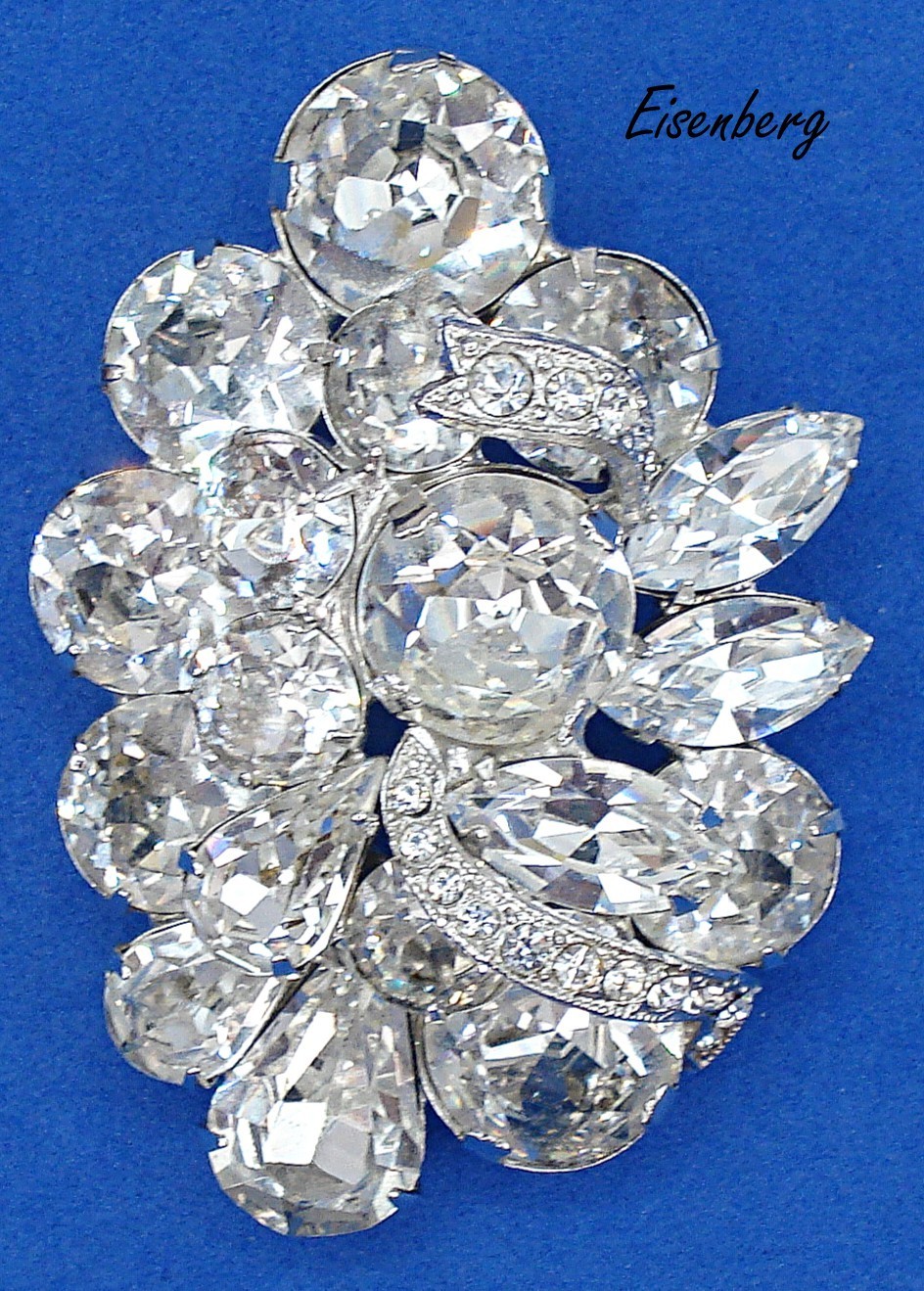 Vntg Eisenberg Brooch 2.5″ Layered Ribbons Lg Crystal Dentelles Assorted Shapes