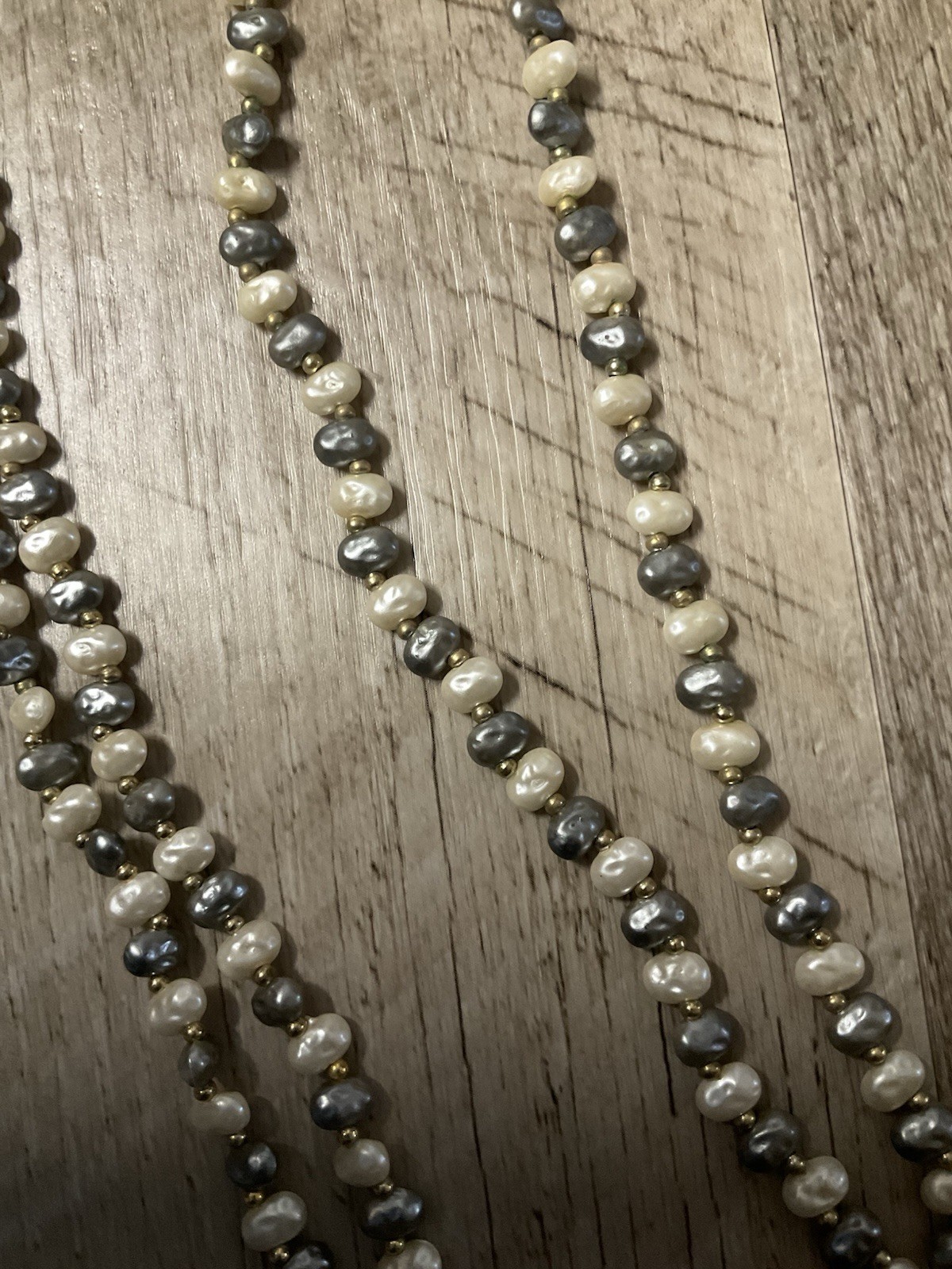 Faux Gray /White Freshwater Pearl Bead Necklace Double Strand Vtg
