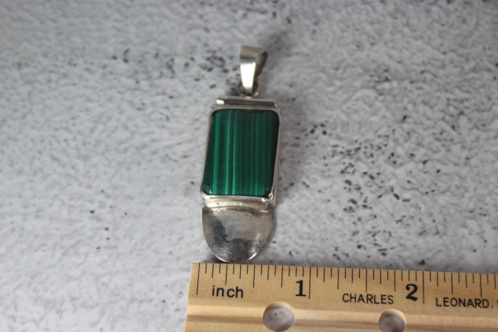 Vintage Sterling Silver and Malachite Oblong South Western Pendant