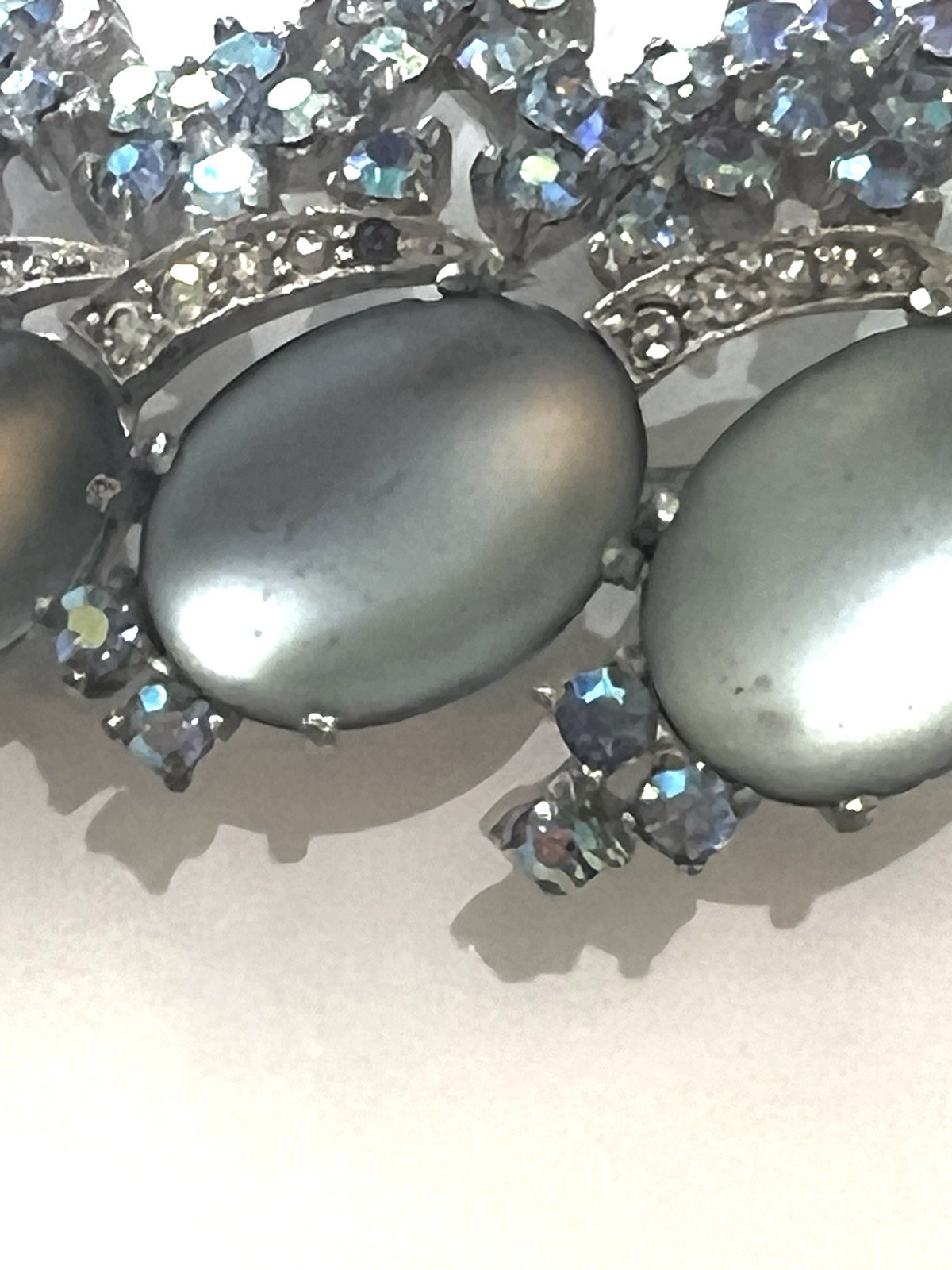 Jomaz Blue AB Stones & Frosted Oval Cabochons Brooch Signed