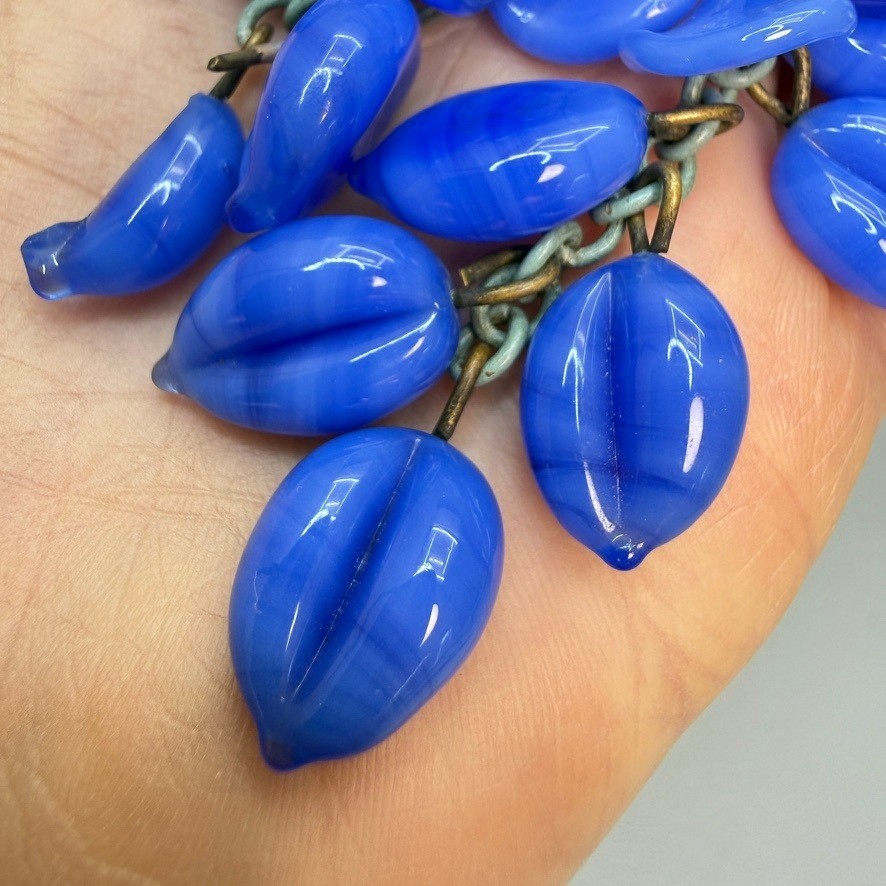 Miriam Haskell Book Piece Vintage Blue Glass Bead Floral Tassel Dress Clip READ