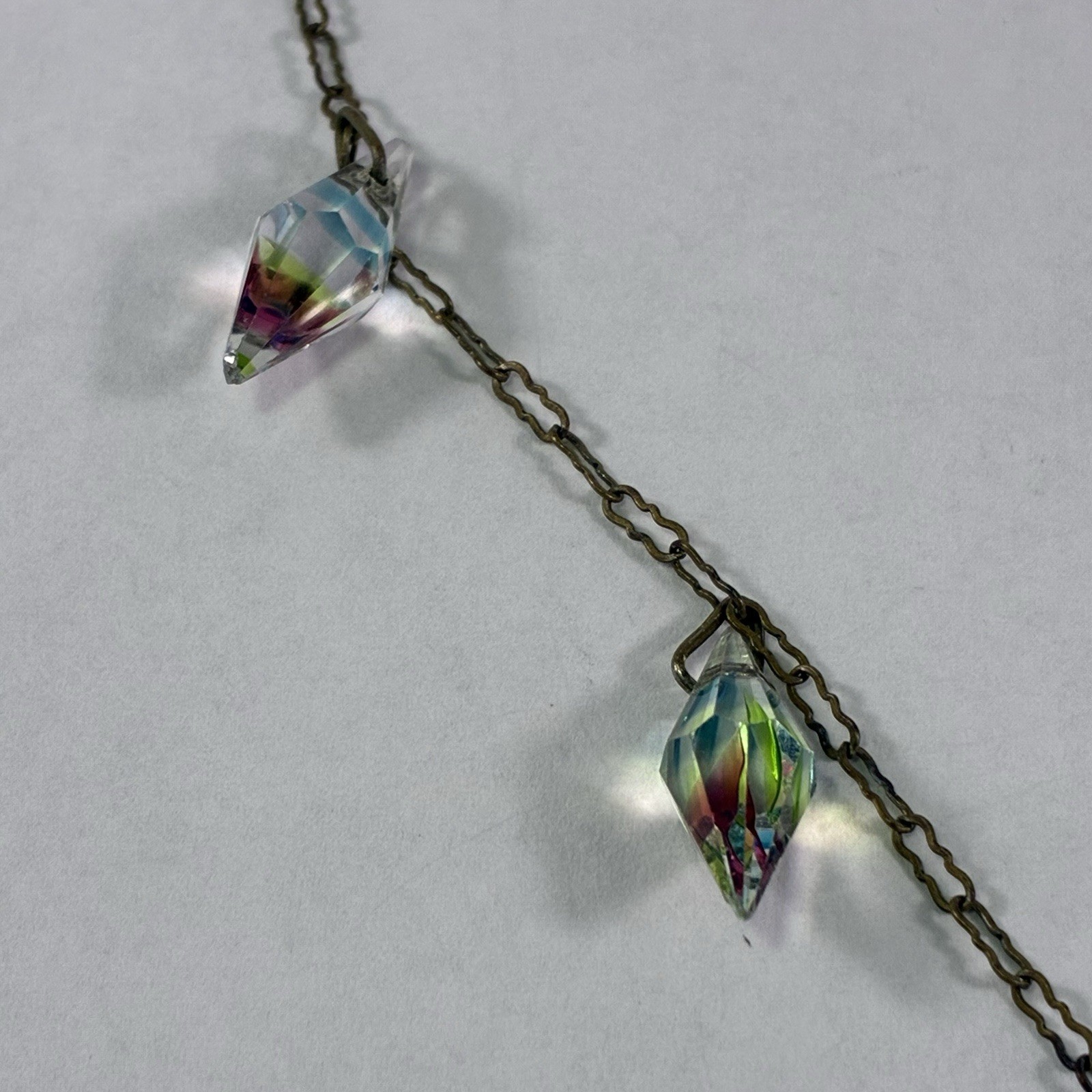Vintage Czech Art Deco Iris Bicone Glass Rainbow Necklace Dangle Antique