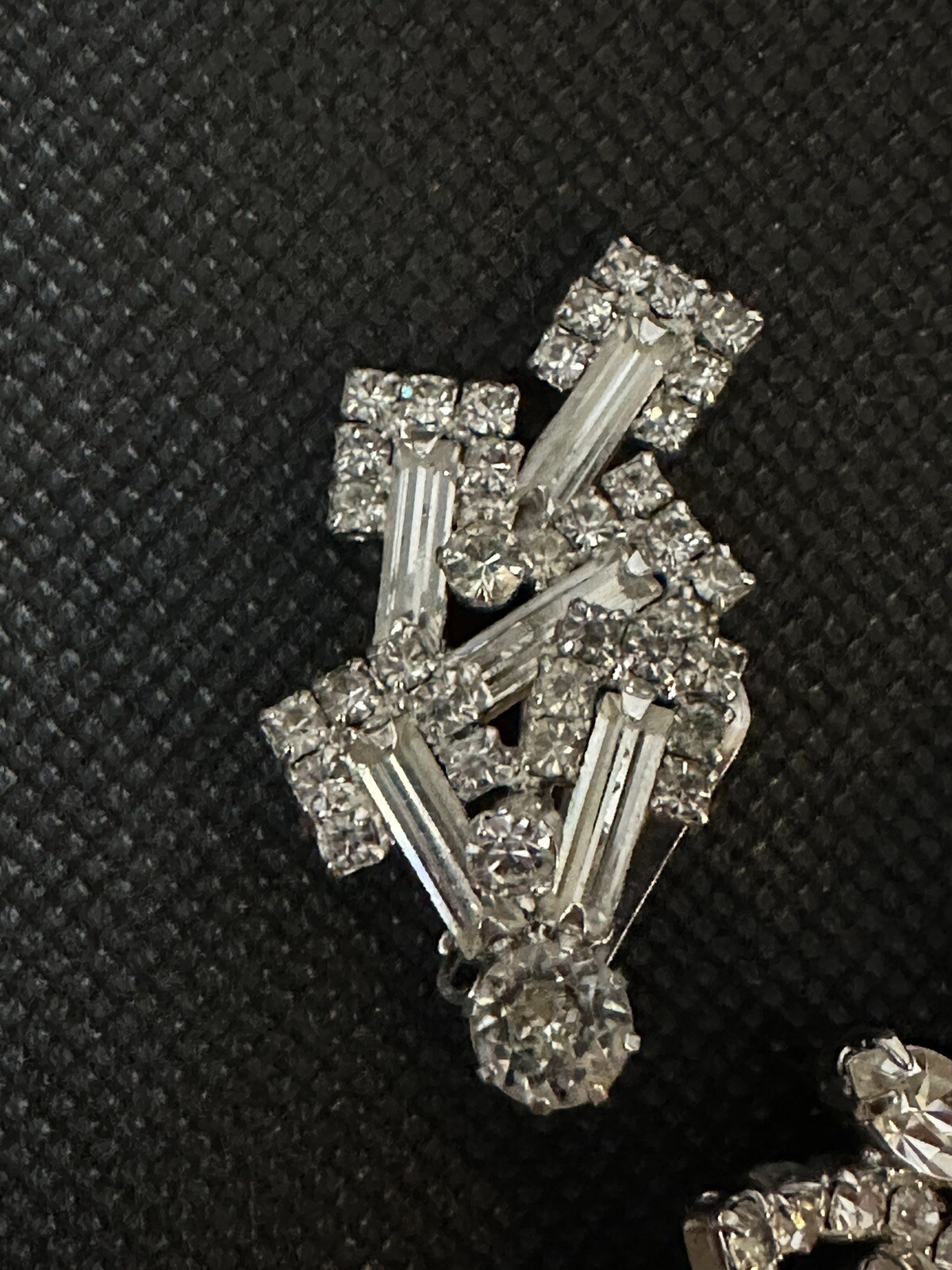 WEISS BROOCH & CLIP-ON EARRINGS SET Clear Rhinestone Emerald Cut And Round