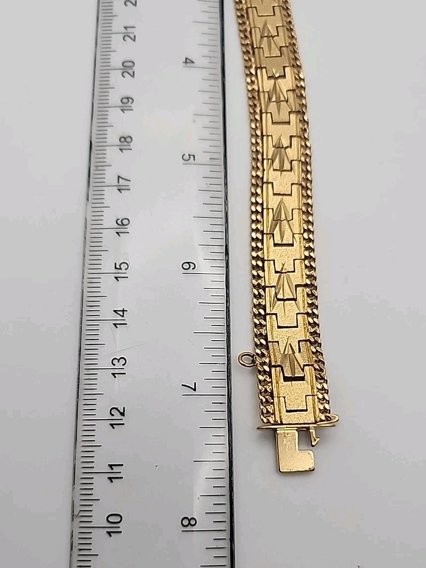 Vintage Brushed Gold Tone Articulated Link 7.25″ Bracelet With Safety Chain Gift