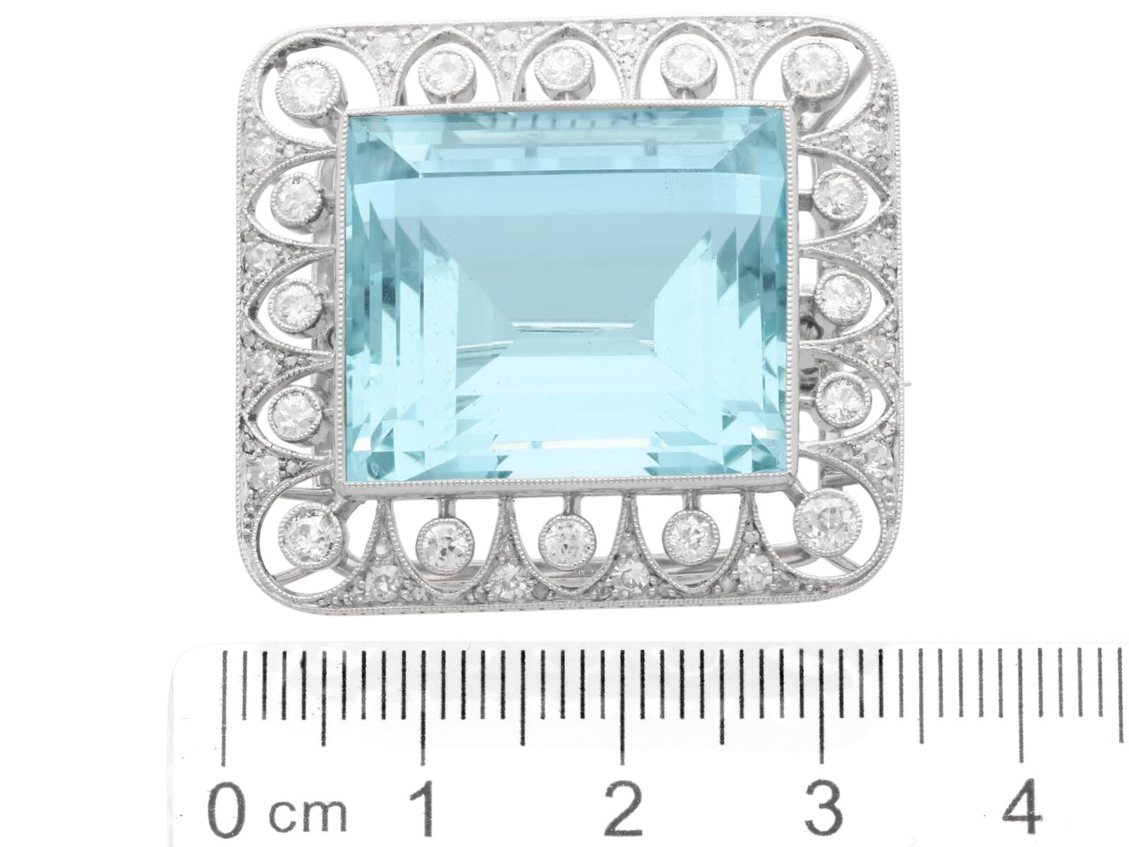 Antique 42.24Ct Aquamarine, 1.62Ct Diamond and Platinum Brooch / Pendant