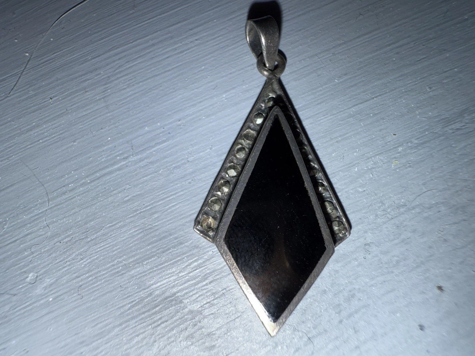 Vintage 925 Sterling Silver Lozenge Onyx Pendant (no chain)