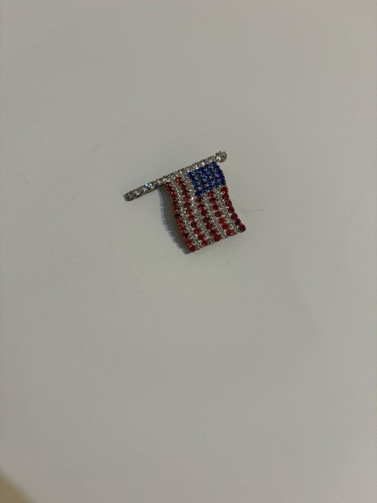 Vintage Rhinestone American Flag Pin Brooch – Red White Blue America 250