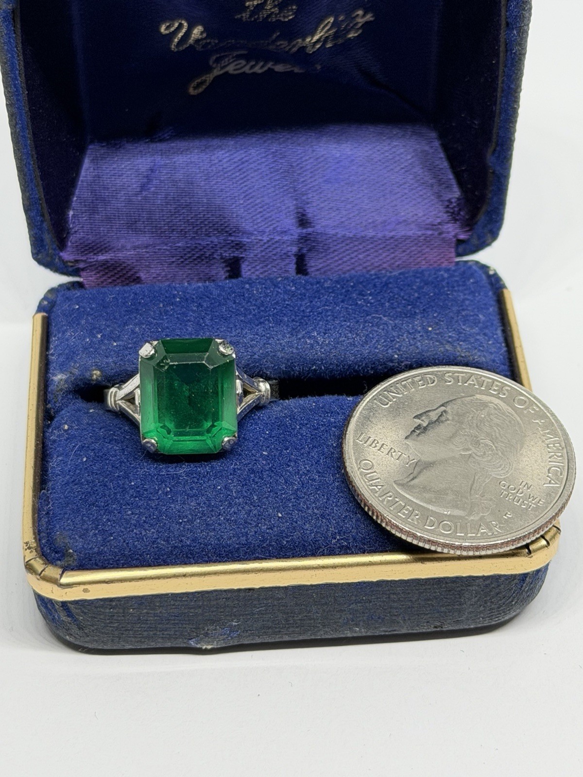 Vintage Cushion Cut Square Green Onyx Sterling .925 Ring Size 7
