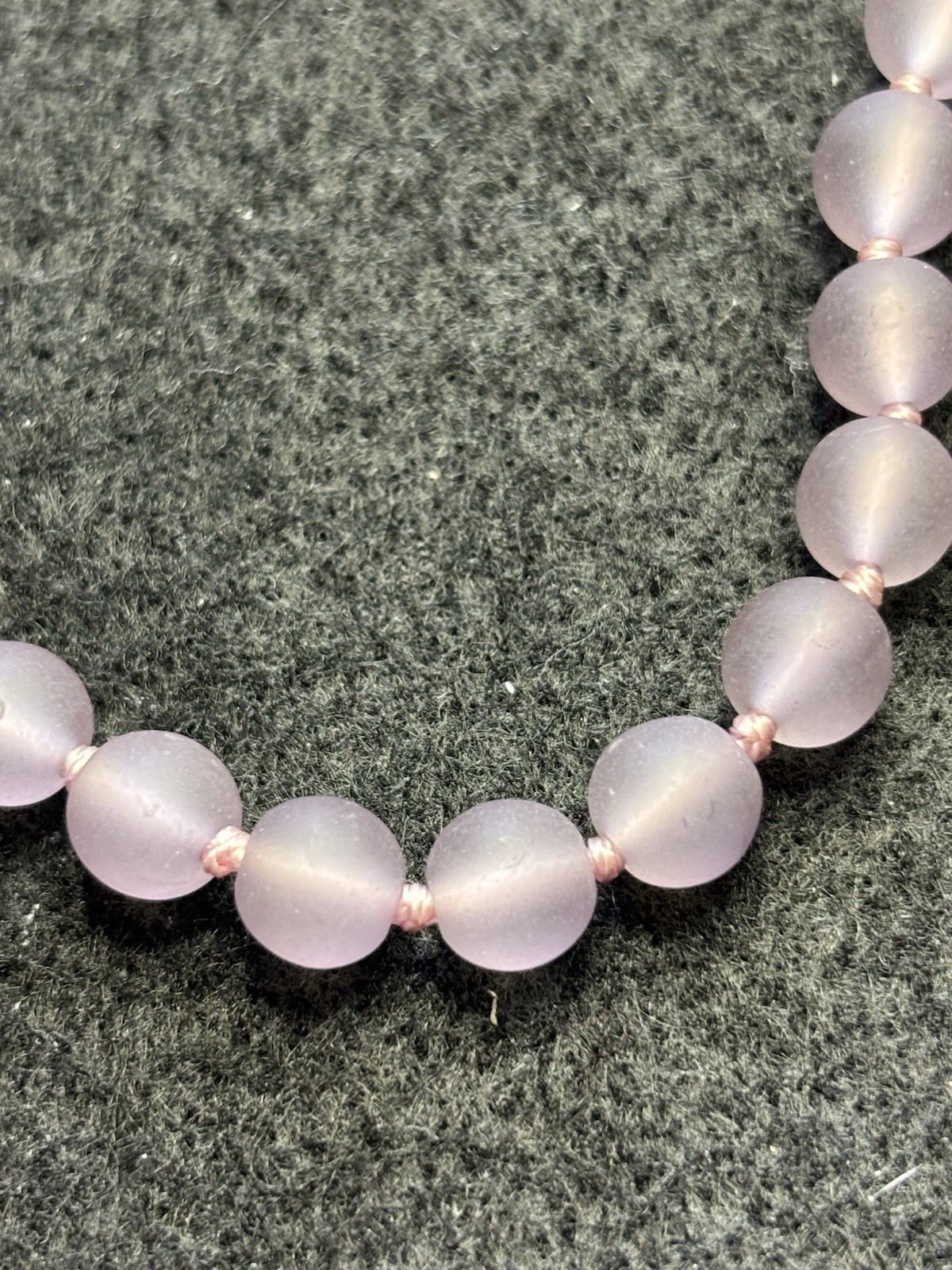 Vintage Lilac Beaded Necklace Gold Tone Push Beaded Clasp & Cross Hand Knotted