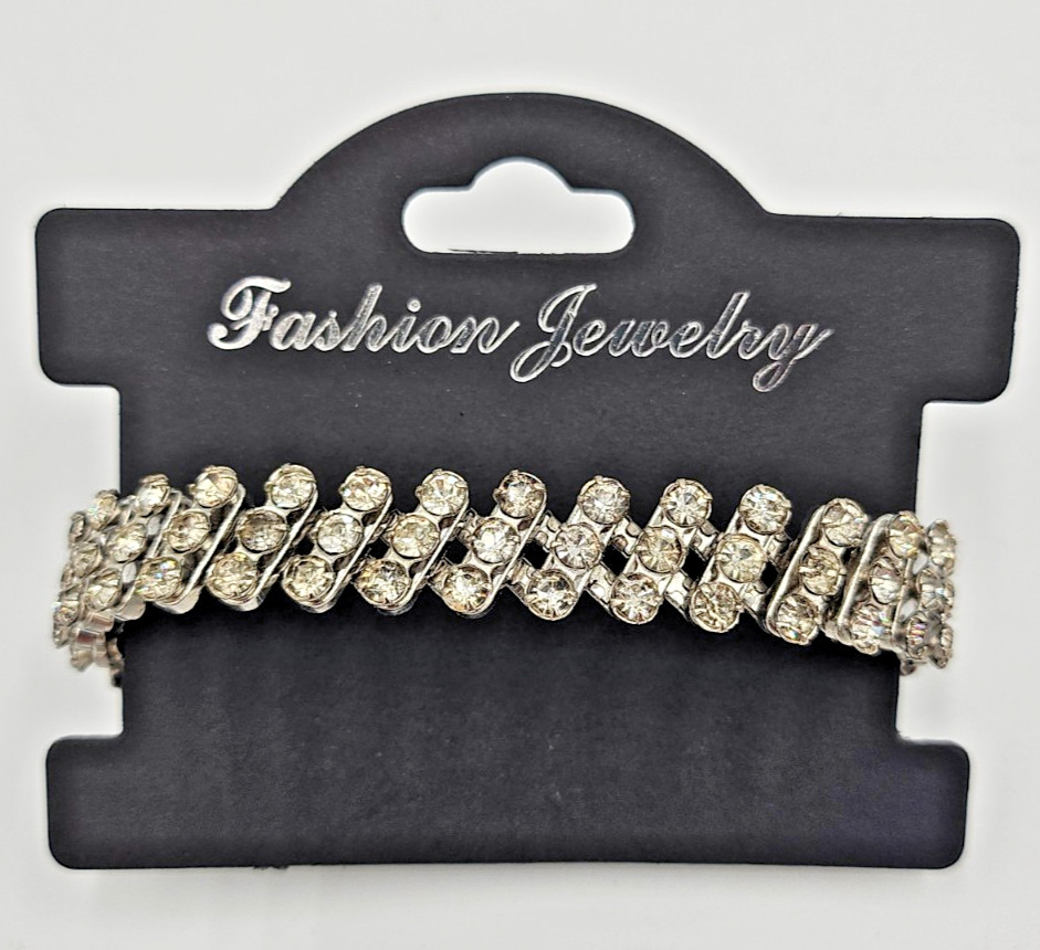 Vintage Made in Japan Rhinestone Expansion Bracelet Silver Tone